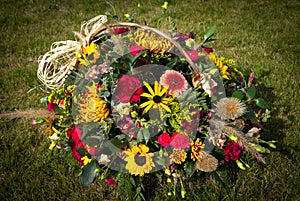 Colourful Flower Arrangement in a wicker basket