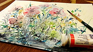 Colourful Flowers on water colour painting