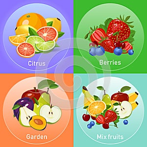 Colourful fruits banners set vector illustration