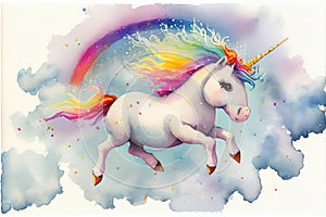 Colourful fun baby unicorn running
