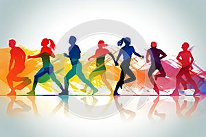 Colourful fun shadow background disco joy design lifestyle silhouettes dancing happy group people