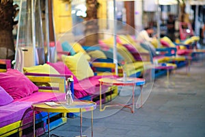 Colourful garden terace town table relax