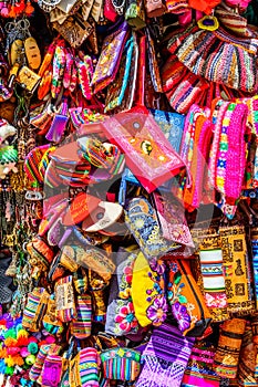 Colourful goods for sale in souvenir shop, Peru