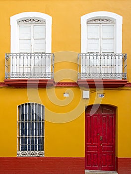 A colourful house front in Seville in Spain