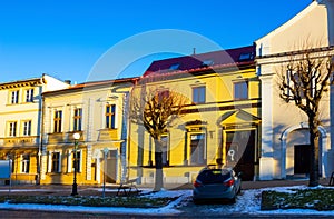 Colourful houses on the Main street of Kezmarok, Slovakia, a small town in Spis region