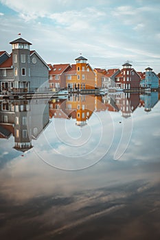 Colourful houses of Reitdiephaven in Groningen, the Netherlands