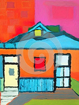 Colourful impressionist oil painting of a house.