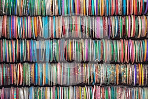 Colourful Indian Bangles.Rows of bangles at a street side shop