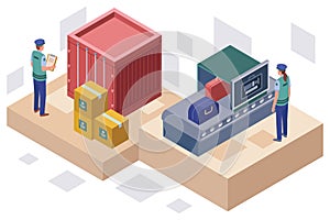 Colourful isometric vector illustration of customs authority