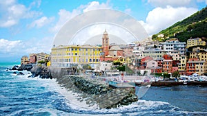 Colourful italian riviera landscapes of Genova Nervi Porticciolo - Liguria city - Italy