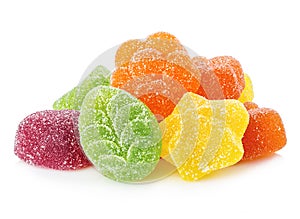 Colourful jelly candies close-up isolated on white background.