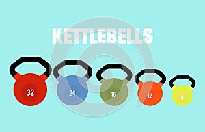 Colourful kettlebells set. Vector illustration.