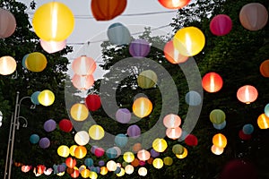 Colourful lanterns hanging in the Park.