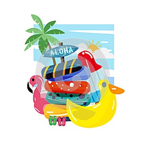 Colourful lifebuoy at the beach - vector illustration