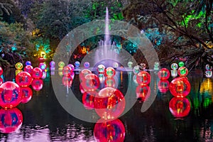 Colourful light installation at the Festival of Lights in New Plymouth in New Zealand at night photo