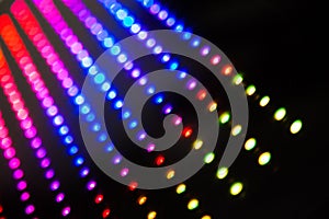 Colourful lights on black background. RGB LED strips, LED Matrix of WS2812B