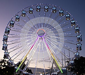 colourful lights and colours of a Ferris wheel at Sydney Easter Show NSW Australia