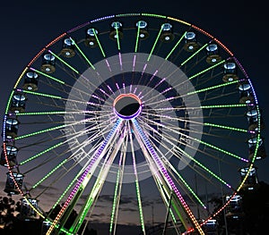 colourful lights and colours of a Ferris wheel at Sydney Easter Show NSW Australia