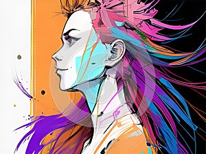 Colourful lines vector poster of fantasy woman