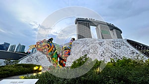 Colourful Lion Statue in front of Marina Bay Sands