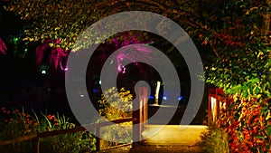 Colourful lit bridge