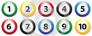 Colourful lottery balls 1-10, isolated, vector illustration