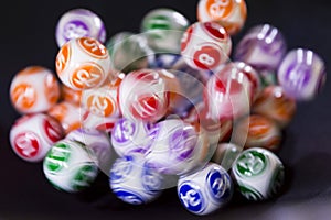 Colourful lottery balls in a machine