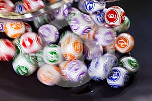 Colourful lottery balls in a sphere