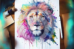 Colourful majestic lion portrait