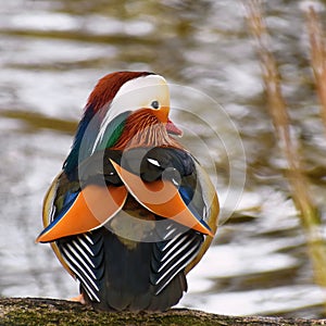 A colourful male mandarin duck. Aix galericulata