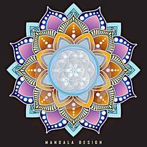 Colourful Mandala flower design on dark background