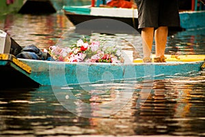 Colourful Mexican gondolas at Xochimilco's Floating Gardens in M photo