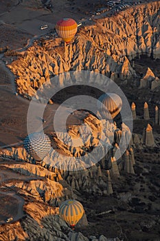 Colourful morning with balloons in Love Valley in Cappadocia