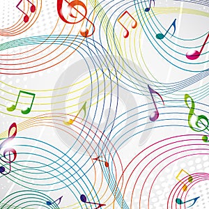 Colourful music note on a grey background.