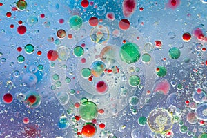 Colourful oil ink bubbles and drops. Abstract template mixed texture background. Wallpaper pattern.