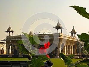 Colourful Old Architecture inside Red Fort in Delhi India during day time, Famous Red Fort inside view