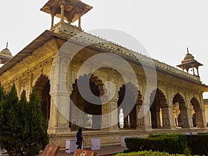 Colourful Old Architecture inside Red Fort in Delhi India during day time, Famous Red Fort inside view