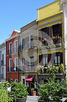 Colourful Buildings, Quartiere Villanova, Cagliari, Sardinia, Italy photo