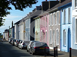 Colourful old houses in Aberaeron street Wales photo