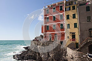 Colourful old houses of Riomaggiore fisherman village, Cinque Terre, Liguria, Italy