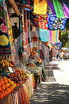Colourful outdoor market on a sunny day.