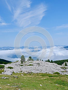 Colourful panoramic landscape from mountain top in Arrete, France. Vertical photo