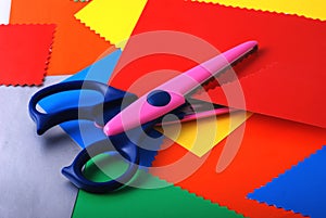 Colourful paper and scissors