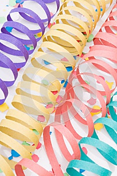 Colourful party paper ribbons and confetti