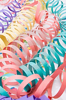 Colourful party paper ribbons and confetti