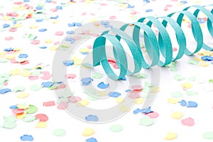 Colourful party paper ribbons and confetti