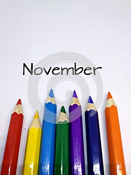 Colourful pencil colours with Month concept for November
