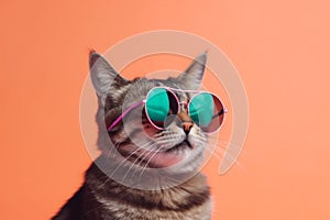 colourful pet cat fashion funny sunglasses portrait animal cute neon. Generative AI.