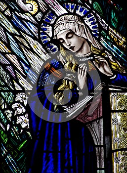 Annunciation in stained glass Mary, and the Holy Spirit photo