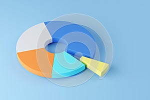 Colourful pie chart business diagram over blue background, financial growth, statistics or investment graph concept